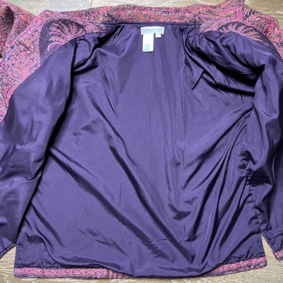 Coldwater Creek Wool Beaded Jacket Womens Large Purple Floral India Wood Buttons - Picture 9 of 9